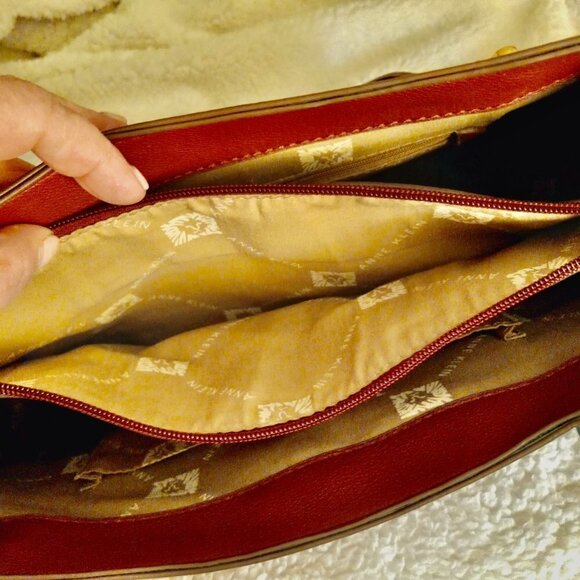 Anne Klein  Bag AK Embossed Satchel/Shoulder/Color Red /POCKETS/Gold Hardware - Picture 7 of 14